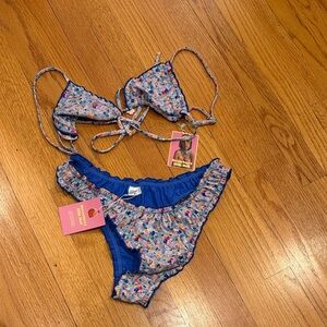 NWT Strawberry Milk Mob Floral Bikini Set with Ruffle Trim